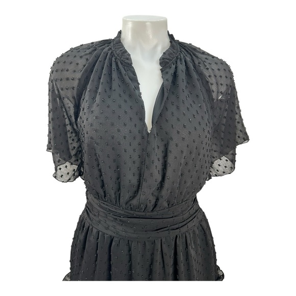 ZARA dotted mesh black v-neck sheet short sleeve mini elegant dress size M - Picture 3 of 9